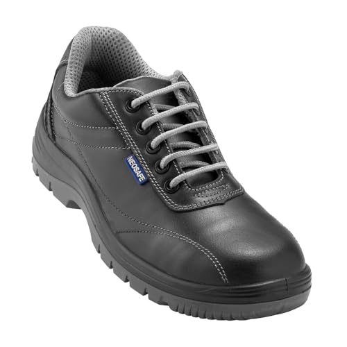 Image of NEOSAFE A1081, Leather Safety Shoes in Executive Look, Breathable and Lightweight, Metal-Free Composite Toe with ISI Marking, Black, Size 6