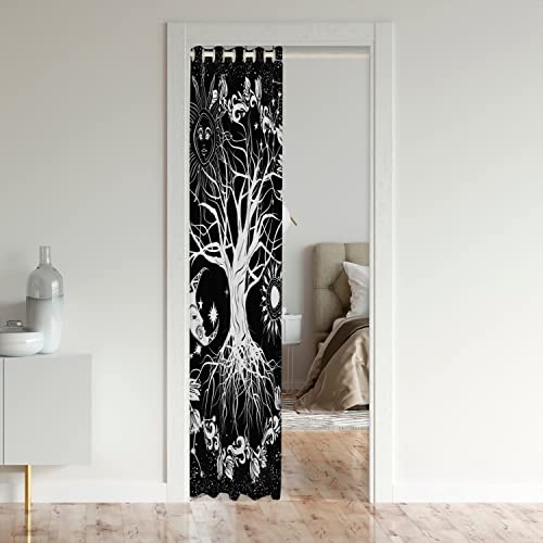 Loussiesd Tree of Life Door Curtain Doorway Privacy 132x203cm 1 Panel Sun and Moon Darkening Blackout Curtain Black and White Constellations Door Curtain Doorway Privacy Floral Botanical Soft - Image 3