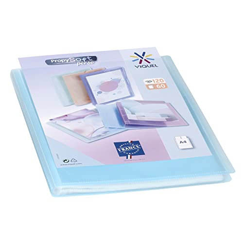 Viquel - Protège documents personnalisable - Reliure Format A4 - Porte vues 120 Vues (60 pochettes) Propysoft - Pochettes transparentes et lisses - Bleu...
