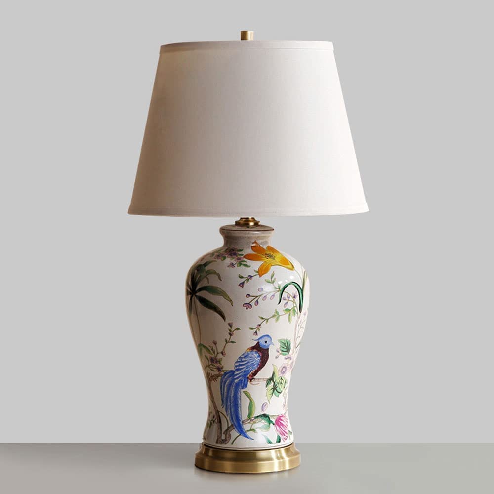 Lampa dekoracyjna Lampka nocna Ceramiczna Metalowa Lampa Stołowa Ręcznie Malowana Kwiat Ptak Lampka Do Czytania Wystrój Lampka Nocna Sypialnia Salon Oświetlana dekoracja (Size : Remote control switch