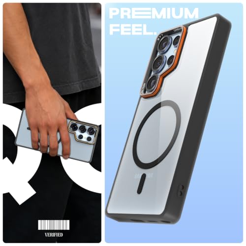 Image of Pikkme Back Cover for Samsung Galaxy S25 Ultra 5G | Shockproof | Mag-Safe Compatible | Hard Transparent Back | Premium Raised Camera Protection | Bumper Case (Black Mag-Safe)