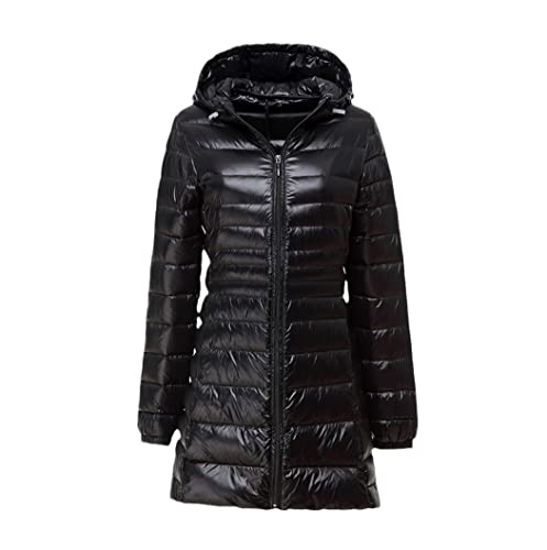 Doudoune longue en duvet femme chaude veste hiver ultralégère noire XL