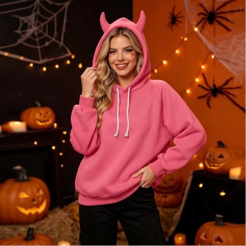 Fall Hoodies for Women Fleece Devil Horn Harajuku Pullover Sweatshirt - image 8