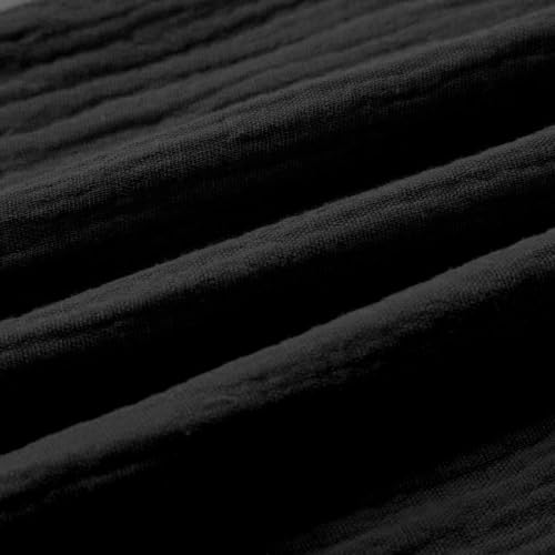 Cropped Trousers for Women Linen Summer Loose Petite Hiking Shorts Drawstring Elasticated Waist 3/4 Length Joggers Baggy Wide Leg Pants Ladies Casual Trouser with Pockets (A1-Black, M) - Image 6