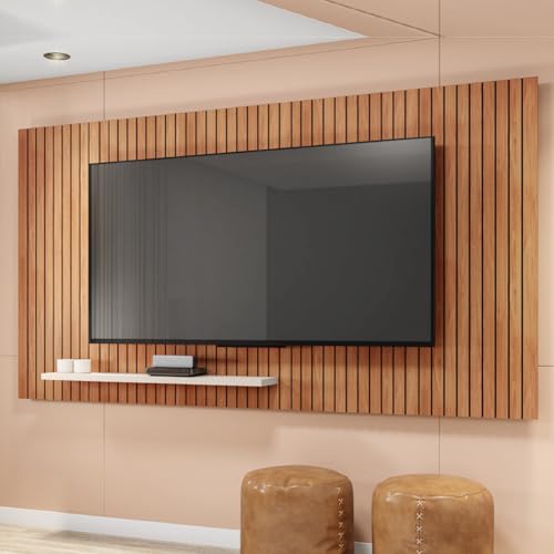 Painel Ripado Para TV Até 75 Polegadas Com Prateleira Madeirado/Off White França Caemmun
