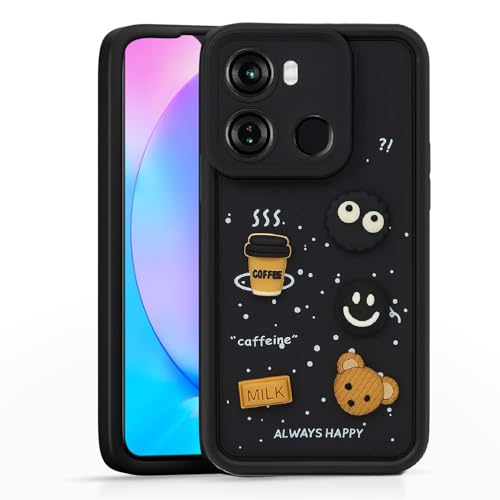 Image of Bintage Fun Ball | Taddy Cartoon 3D Smiley Coffee | Milk Case | Full Camera Protection Back Cover Compatible for itel P662L / itel P40 - Black