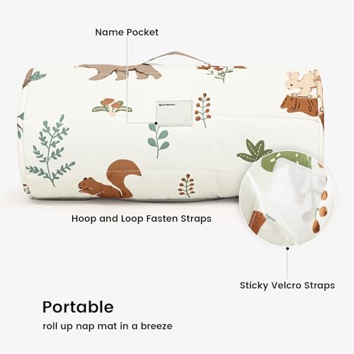 Image of PHF Soft Toddler Nap Mat with Removable Pillow, Rollup Design Kids Sleeping Mat, Slumber Bags for Boys Girls, 50 inchx20 inch Toddler Sleeping Bag for Daycare Preschool Travel Camping, Woodland