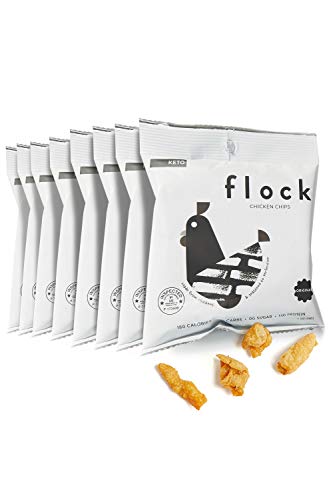 Flock Keto Chicken Skin Chips | 100% Real Chicken | Low Carb, High Protein, Sugar Free, Gluten Free Single Serve Snack| Original Flavor, 8-Pack