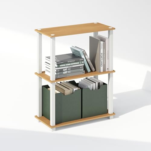 Image of Furinno Turn-S-Tube Book Shelf, 3-Tier Bookshelf, Multipurpose Bookcase with Square Tube, 11.6 x 23.6 x 29.6, for Living Room, Bedroom, Home Office, Beech /White