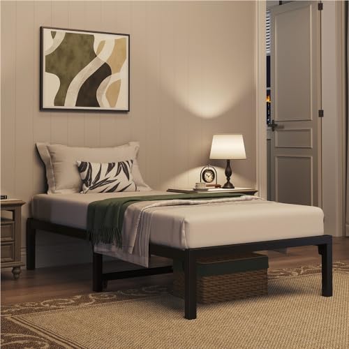 Yaheetech Montaje en 5 Minutos sin Tornillos Estructura de Cama de Metal Listones de Acero Espacio para Guardar Cosas Bajo la Cama Cama Individual 90 x 200 x 36.5 cm Negro