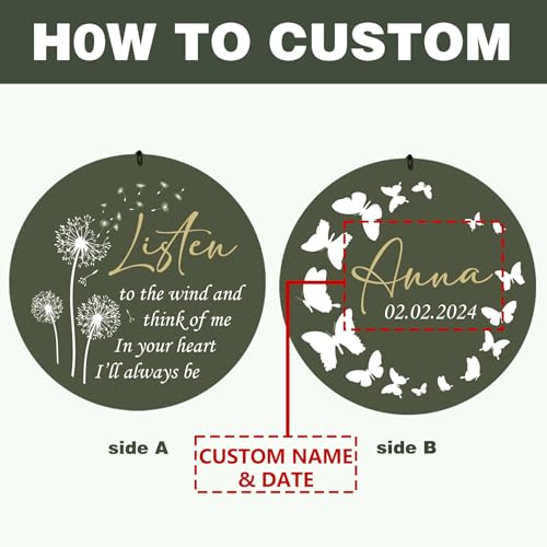 Image of ASTARIN Memorial Butterfly 36 inch Wind Chimes, Personalized Name Sympathy Wind Chime, in Memory of Loss Mom Loved One, Large Deep Tone Bereavement Windchimes for Clearance(Produced in Texas)