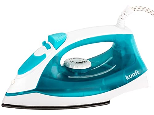 Kunt Plancha de La Ropa de Vapor KSI450, 1200 W, Vapor 15g/min, Base Teflon, Deposito de Agua de 200 ml, Sistema Dry Stop, Limpieza Automática, Indicador del Nivel de Agua, Blanco y Azul