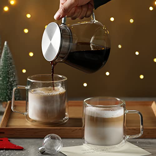 Cnglass 10Oz Glass Coffee Mugs,Double Wall Insulated Glass Mugs With Handle,Clear Espresso Mugs For Latte,Cappuccino,Tea Bag,Set Of 2 #TOP2