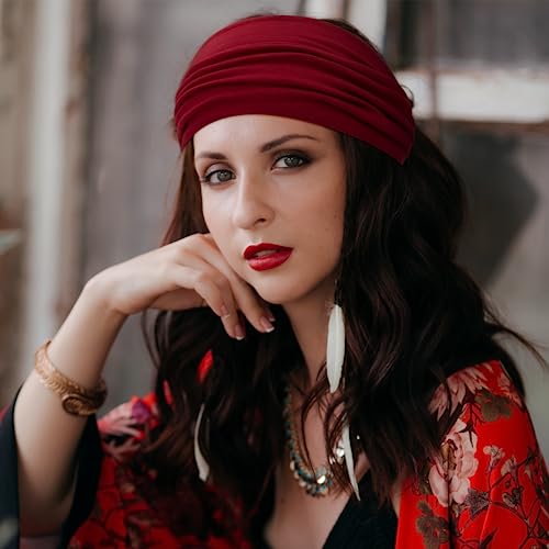 S&N Remille Wide Headbands for Women, Large Hairband, Elastic Non-Slip Headband Twist Knotted Accessories, Yoga Workout Vintage Hair 3 Pack (Colour-6)