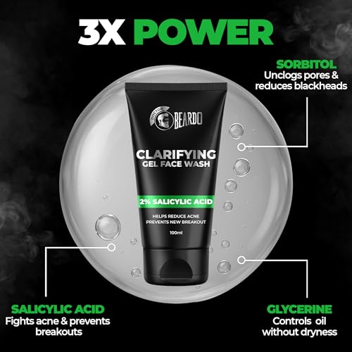 Image of Beardo Clarifying Gel Face Wash for Men with Salicylic Acid | Anti Acne & Oil Control | Unclogs Pores, Reduces Blackheads, Gentle Daily Cleanser for Oily & Acne-Prone Skin - 100ml