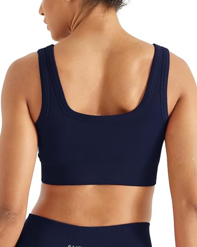 Image of AUROLA Power Womens Square Back Basic Sports Bra - Square Neck Padded Low Impact Yoga Bra Workout Crop Top