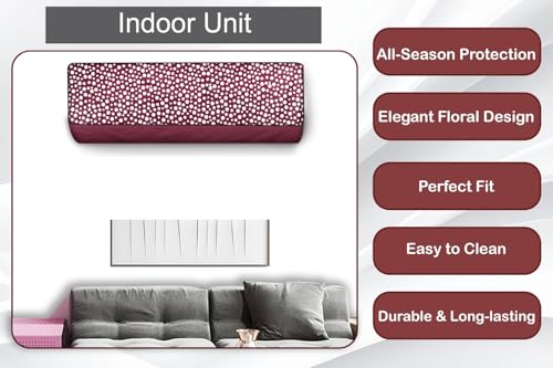 Image of The Furnishing Tree Split AC cover for indoor and outdoor unit of 2 ton waterproof and dustproof Maroon Different polka dots pattern