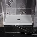 Gejok 32” x 48” Shower Base with Center Drain, White ABS & Acrylic, 4-Wall Alcove Shower Pan, 5-Layer Reinforced Construction, Durable & Waterproof, Easy Installation, Drain Set Included