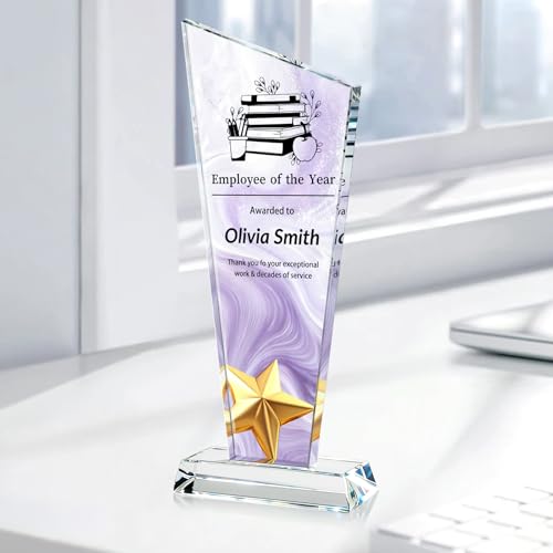 Image of Custom Crystal Trophy Award Personalized Plaque Award with Text Logo Photo Awards Trophies for Employee Recognition Team Graduation Personalized Office Gifts for Boss Coworker Teacher