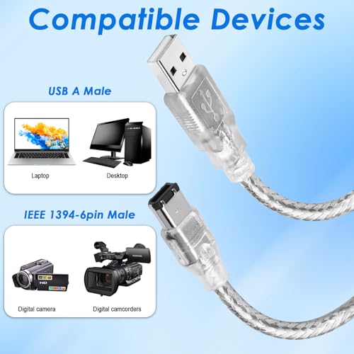 Herfair FireWire IEEE 1394 Cable,USB to 6 Pin Male to Male Cord,Data Transfer Adapter,FireWire 400 DV iLink Converter for Laptop to Camcorder,DV Camera to Computer Cable 1.8m - Image 7