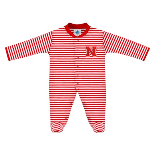 Creative Knitwear College Baby Striped Footed Romper - Nebraska Cornhuskers Logo - Red/White - 3-6 Months