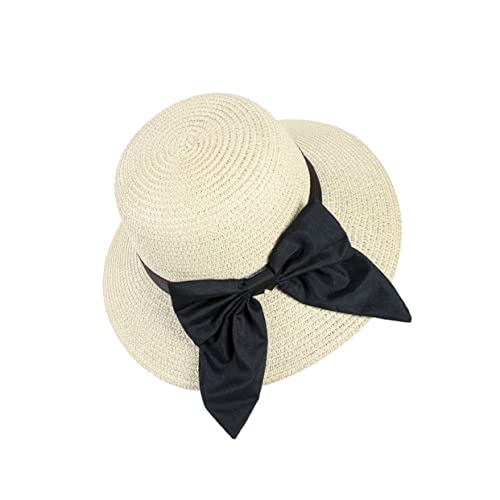 GALPADA Girls Fashion Stylish Casual Hat Beige Bowknot Cap Sun Hat Multi-Layer Wrinkle Outdoor Sun Protection for Women
