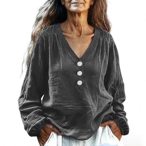 Hnodov Summer Causal Cotton Linen Tops for Women, Ladies Long