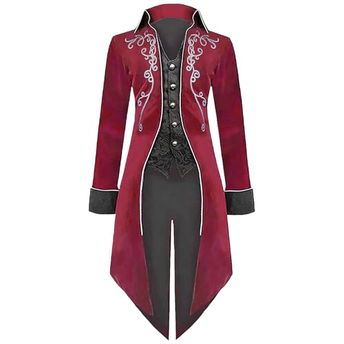MVFEUIJ Men\'s Vintage Gothic Tailcoat, Medieval Steampunk J