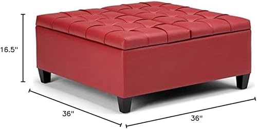 Miniatura 3 de Allora Mesa auxiliar cuadrada de piel sintética de 36 pulgadas de ancho, otomana de almacenamiento, color rojo carmesí