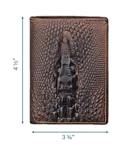 Genuine Real Leather Short Bifold Wallet for Men, RFID Blocking 3D Animal Print Retro Vintage Embossed Clutch Purse. Vertical Tiger Coffee2