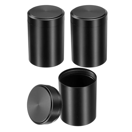 sourcing map Tragbare Vorratsdosen, Mehrzweck-Behälter, luftdicht, Mini-Behälter, geruchsdicht, Metall, runde Dosen mit Deckel, für Gewürze, Tee, Süßigkeiten, Schwarz, 3 Stück