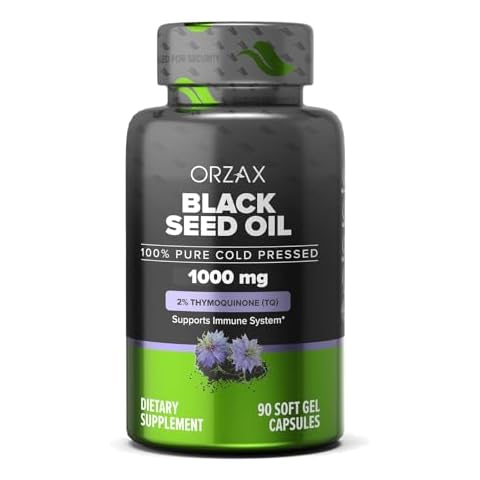ORZAX Black Seed Oil Cold Pressed 100% Pure | Non-GMO - Rich in Omega 3 6 9 & Thymoquinone | Black Cumin Nigella Sativa Oil for Immune Support, Hair, Skin, Face (1000 mg - 90 Softgel Capsules) Cover