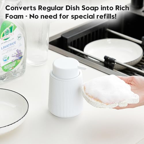 Image of YAUKPH Striped Foaming Hand Soap Dispenser with Leak-Proof Pump for Bathroom and Kitchen Countertop 11oz White