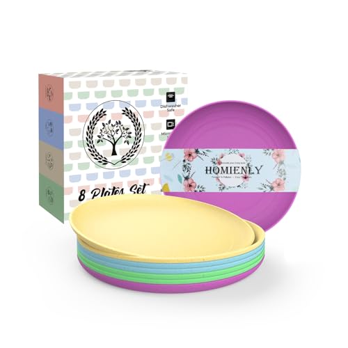 Image of Homienly Mini Appetizer Plates 5.7-inch Wheat Straw Plates Set of 8 - Unbreakable Small Dessert, Snack, Salad Plates - Dishwasher Safe - Vibrant Memphis Colors