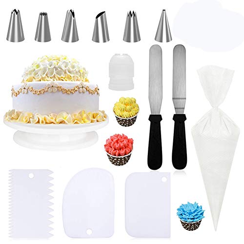 Geisofu Cake Decorating Supplies Set, 14 PCS Professional Reusable Cake Accessories Tip Set with Turntable, Cake Decorating Set Kit Tip (14PCS) Geisofu Cake Decorating Supplies Set, 14 PCS Professional Reusable Cake Accessories Tip Set with Turntable, Cake Decorating Set Kit Tip (14PCS)
