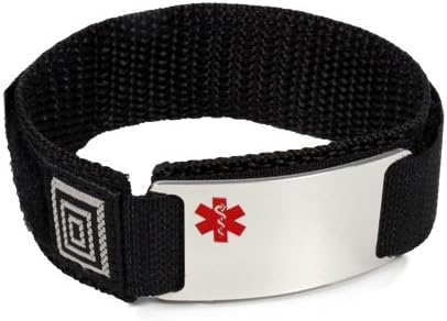 ALLERGIC TO SEAFOOD Medical ID Alert Bracelet with BLACK Adjustable Wristband Hooks and Loops.