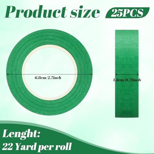 Image of Gilprop 25 Rolls Green Painters Tape Green Masking Tape Bulk 0.7 Inch x 22 Yard (550 Total Yards) Adhesive Masking Scribing Painting Supplies for Walls Home DIY Artist Craft Arts