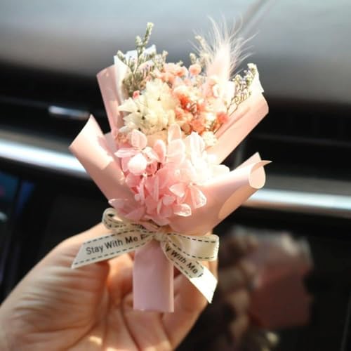 Image of Fresh Flowers Mini Dried Flowers Bouquet for Car Air Vent Clips, Car Air Outlet Perfume Decoration Air Fresheners Interior Accessories,Automotive Air Fresheners (Pink, Random fragrance)