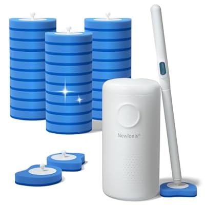 Newlonis® Disposable Toilet Brush with 32 Refills, Wall-Mounted Toilet Bowl Cleaning Wand, Toilet Brush and Holder Set