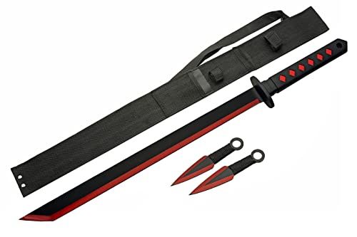 27" Red Rubberized Handled Tanto Short Ninja Sword And Knife Set With Sheath #TOP25