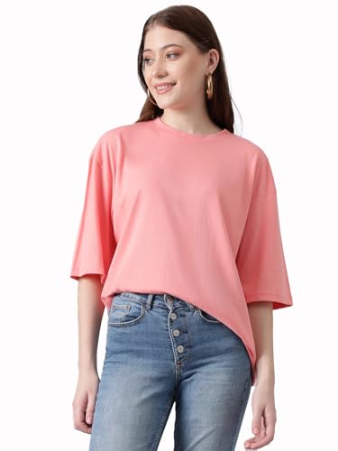 Image of KOTTY Women's Cotton Blend Solid Oversized T-Shirts