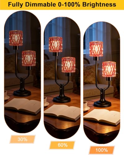 Image of Lightdot Red Glass Vintage Lamp Mid Century Modern Table Lamp Dimmable Gift | Nightstand Lamp Black Desk Lamp 2 Bulbs Included 3000K Warmwhite Ambient Bedside Lamps for Bedroom Living Room Home Decor