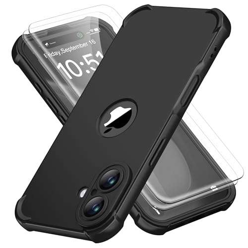 ORETECH para Funda iPhone 16 (6.1'), con [2X Protector Pantalla][Protección de Cámara][Protección Militar] Antigolpes Anti-Choque Anti-arañazos Silicona Premium Carcasa para iPhone 16, Negro