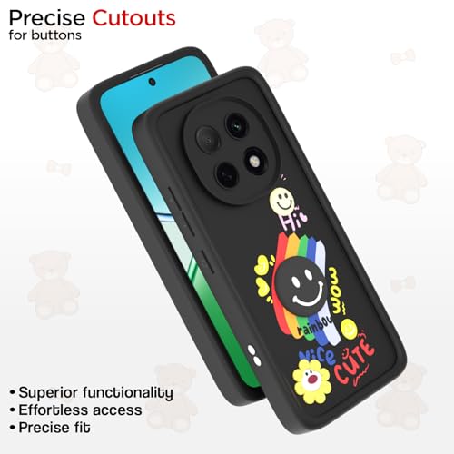 Image of Pikkme Back Cover for Oppo F29 Pro 5G | Soft Silicone| Cute Rainbow Smile & 3D Cartoon Flower Design | Shockproof Raised Camera Protection Bumper Case (Black)