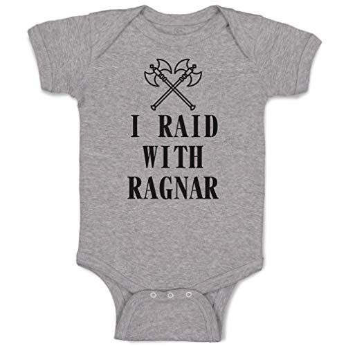 Image of Cute Rascals Baby Bodysuit I Raid with Ragnar Vikings Funny Humor Boy & Girl Baby Clothes Funny Cotton Oxford Gray Design Only 6 Months