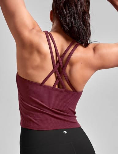 Image of HeyNuts Zeal Bras Longline Ribbed Medium Support Sports Bras, Crisscross Back Tank Tops with Removable Pads A-D Cups