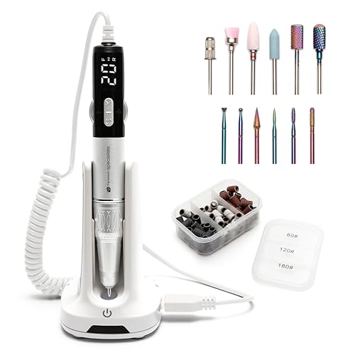 Rio Salon Po Lime à ongles électrique avec ensemble de forets à ongles en céramique et tungstène, sans fil 35 000 tr/min, avec écran LCD, batterie 4500 mAh, 6 embouts - Outil professionnel de manucure