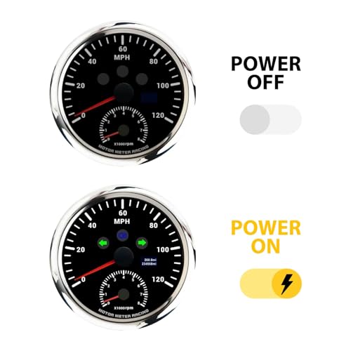 Image of MOTOR METER RACING 110mm 4-3 /8 inch W PRO Series 5 Gauge Set Black Dial | White LED, 2-in-1, GPS Speedometer, Tachometer, 52mm, 2-1 /16 inch, Volt, Fuel Level, Water Temp, Oil Press, Car, Boat, Truck
