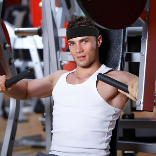 Image of 4 Pack Sweatbands Sports Headband for Men and Women, Moisture Wicking Athletic Workout Headband for Running, Tennis, Basketball, Yoga, Gym Stretchy Unisex Sweatband