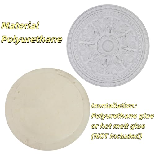 Image of 13 Inches PU Ceiling Medallions 2Pcs, White, for Ceiling Hole Covering | Whole Plate Type, Paintable, European Vintage Style Carving, Made of Synthetic Foam